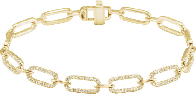 14K Gold Round Natural Diamond Accented Link Bracelet – 0.8mm Stones - Yellow Gold