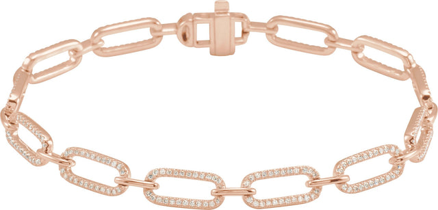 14K Gold Round Natural Diamond Accented Link Bracelet – 0.8mm Stones - Rose Gold