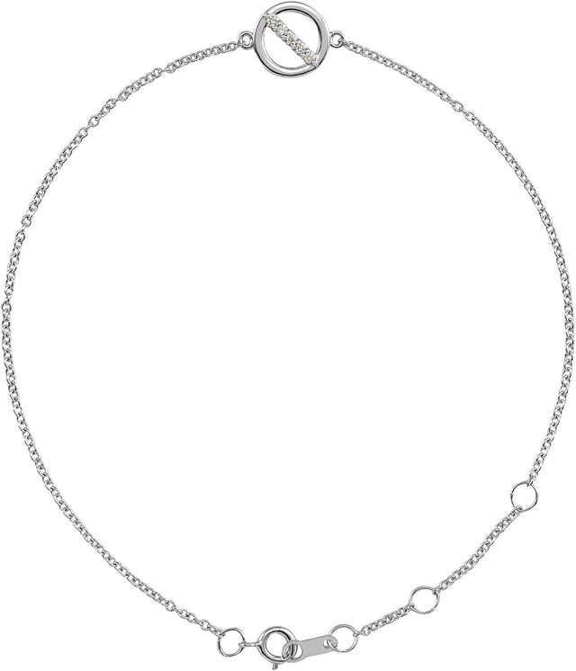 14K Gold Round Natural Diamond Circle Bracelet - White Gold