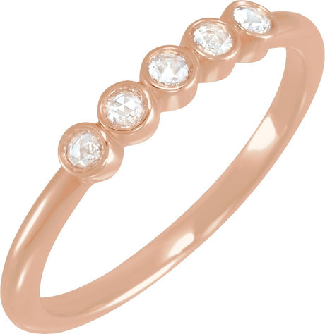 14K Gold Round Natural Diamond Rose-Cut Stackable Ring - Rose Gold
