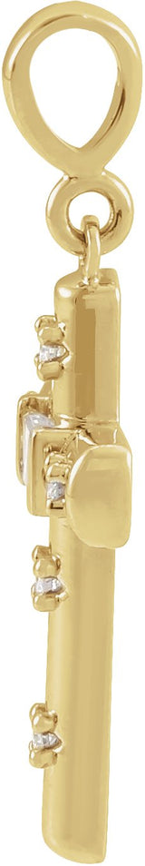 14K Gold Straight Baguette Natural Diamond Accented Cross Necklace or Pendant - Yellow Gold - view 2