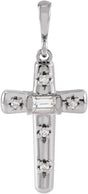 14K Gold Straight Baguette Natural Diamond Accented Cross Necklace or Pendant - White Gold