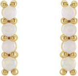 14K Gold Round Natural Ethiopian Opal Cabochon Bar Earrings - Yellow Gold - view 4