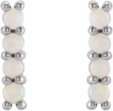 Platinum Round Natural Ethiopian Opal Cabochon Bar Earrings - view 4