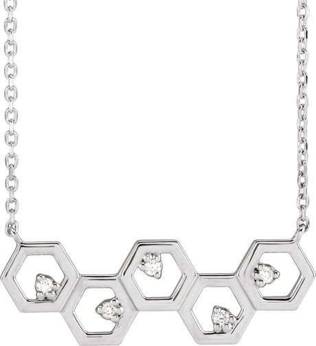 14K Gold Round Natural Diamond Honeycomb Necklace - White Gold