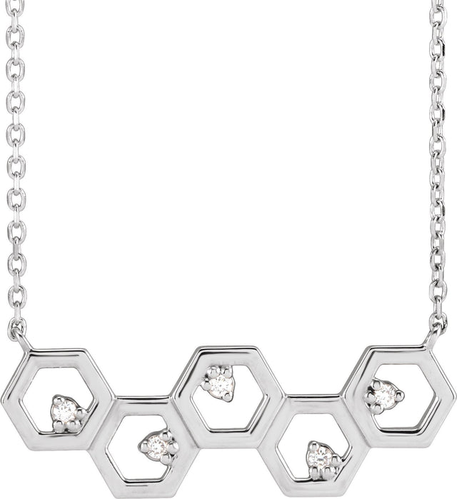14K Gold Round Natural Diamond Honeycomb Necklace - White Gold