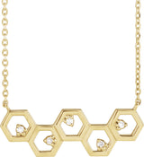 14K Gold Round Natural Diamond Honeycomb Necklace - Yellow Gold