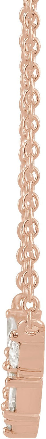 14K Gold Straight Baguette Natural Diamond Petite V Necklace - Rose Gold - view 2