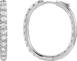 14K Gold Round Natural Diamond Inside-Outside Hoop Earrings – 2.4-2.8mm Stones - White Gold