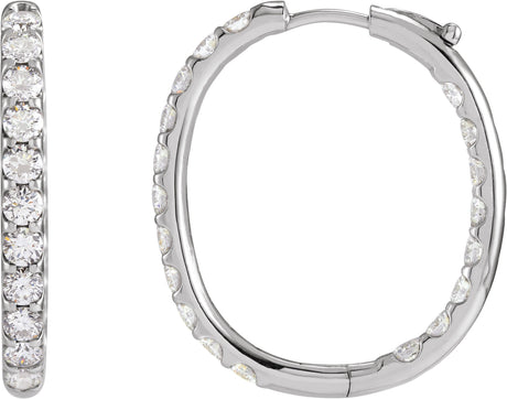 14K Gold Round Natural Diamond Inside-Outside Hoop Earrings – 2.4-2.8mm Stones - White Gold