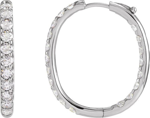 14K Gold Round Natural Diamond Inside-Outside Hoop Earrings – 2.4-2.8mm Stones - White Gold