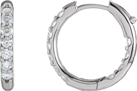 14K Gold Round Natural Diamond Inside-Outside Hoop Earrings – 2.4-2.8mm Stones - White Gold