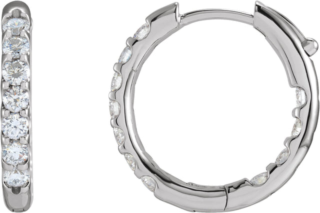 14K Gold Round Natural Diamond Inside-Outside Hoop Earrings – 2.4-2.8mm Stones - White Gold