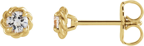 14K Gold Natural Diamond Round 4-Prong Claw Rope Stud Earrings - Yellow Gold