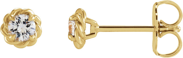 14K Gold Natural Diamond Round 4-Prong Claw Rope Stud Earrings - Yellow Gold