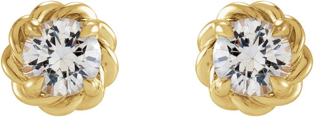 14K Gold Natural Diamond Round 4-Prong Claw Rope Stud Earrings - Yellow Gold - view 2