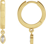 14K Gold Marquise Natural Diamond Accented Hinged Hoop Earrings - Yellow Gold