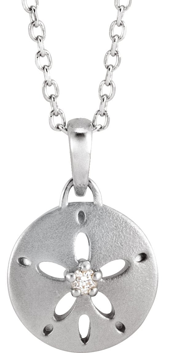 14K Gold Round Natural Diamond Sand Dollar Necklace or Pendant - White Gold