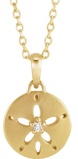 14K Gold Round Natural Diamond Sand Dollar Necklace or Pendant - Yellow Gold