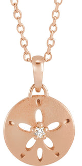 14K Gold Round Natural Diamond Sand Dollar Necklace or Pendant - Rose Gold