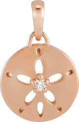 14K Gold Round Natural Diamond Sand Dollar Necklace or Pendant - Rose Gold