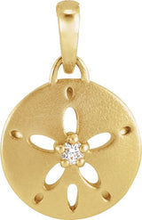 14K Gold Round Natural Diamond Sand Dollar Necklace or Pendant - Yellow Gold