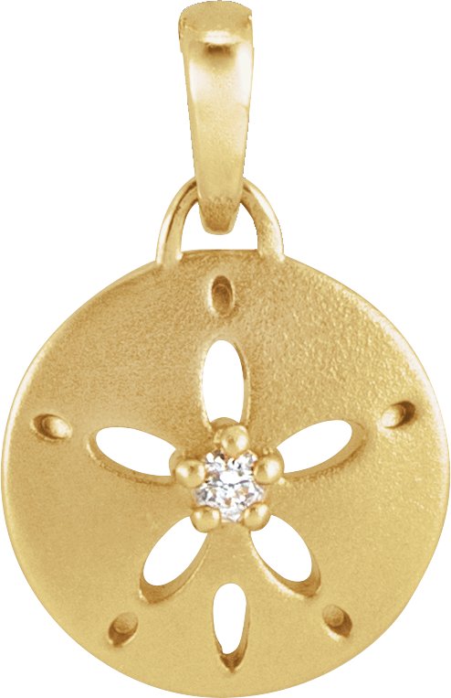 14K Gold Round Natural Diamond Sand Dollar Necklace or Pendant - Yellow Gold