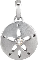 14K Gold Round Natural Diamond Sand Dollar Necklace or Pendant - White Gold