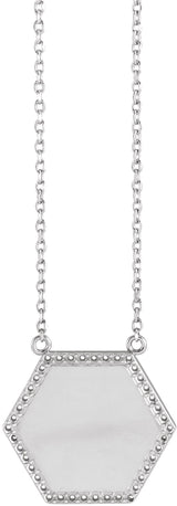 Platinum Round Natural Diamond Engravable Hexagon Necklace