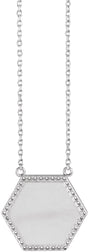 Platinum Round Natural Diamond Engravable Hexagon Necklace