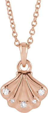 14K Gold Round Natural Diamond Seashell Necklace or Pendant - Rose Gold