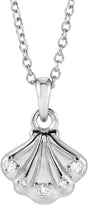 Platinum Round Natural Diamond Seashell Necklace or Pendant