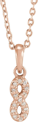 14K Gold Round Natural Diamond Petite Infinity Necklace or Pendant - Rose Gold