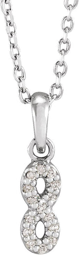 14K Gold Round Natural Diamond Petite Infinity Necklace or Pendant - White Gold