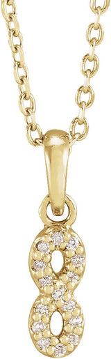 14K Gold Round Natural Diamond Petite Infinity Necklace or Pendant - Yellow Gold