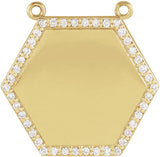 14K Gold Round Natural Diamond Engravable Hexagon Necklace - Yellow Gold