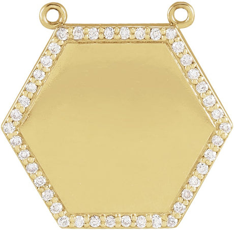 14K Gold Round Natural Diamond Engravable Hexagon Necklace - Yellow Gold