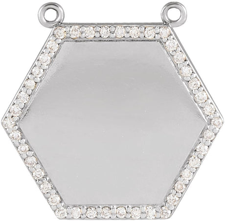 14K Gold Round Natural Diamond Engravable Hexagon Necklace - White Gold