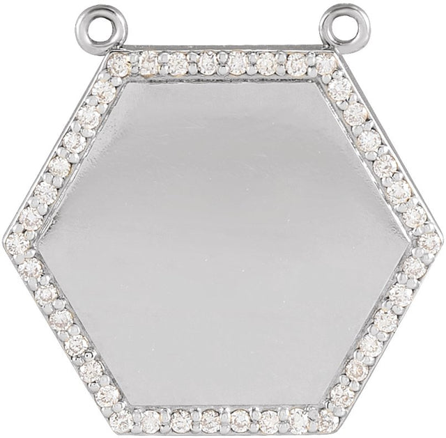 14K Gold Round Natural Diamond Engravable Hexagon Necklace - White Gold