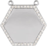 Platinum Round Natural Diamond Engravable Hexagon Necklace