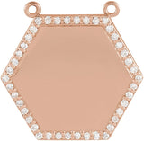 14K Gold Round Natural Diamond Engravable Hexagon Necklace - Rose Gold