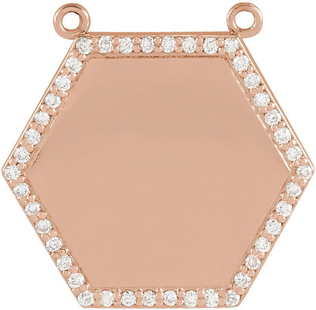 14K Gold Round Natural Diamond Engravable Hexagon Necklace - Rose Gold