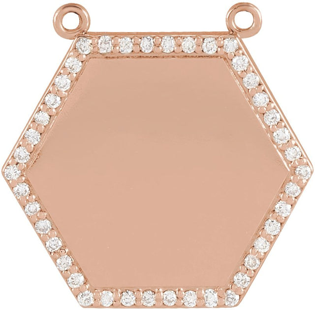 14K Gold Round Natural Diamond Engravable Hexagon Necklace - Rose Gold