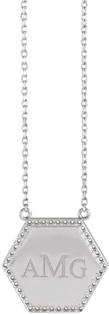 Platinum Round Natural Diamond Engravable Hexagon Necklace - view 3