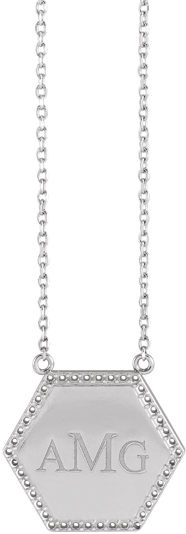 Platinum Round Natural Diamond Engravable Hexagon Necklace - view 3
