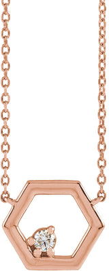 14K Gold Round Natural Diamond Honeycomb Necklace – 0.06 CTW - Rose Gold