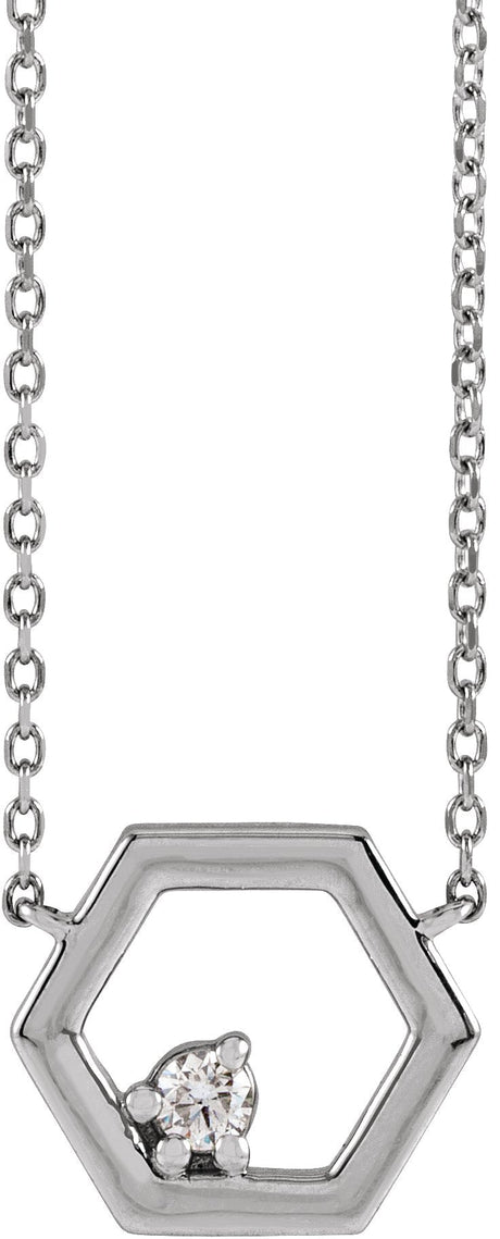 14K Gold Round Natural Diamond Honeycomb Necklace – 0.06 CTW - White Gold