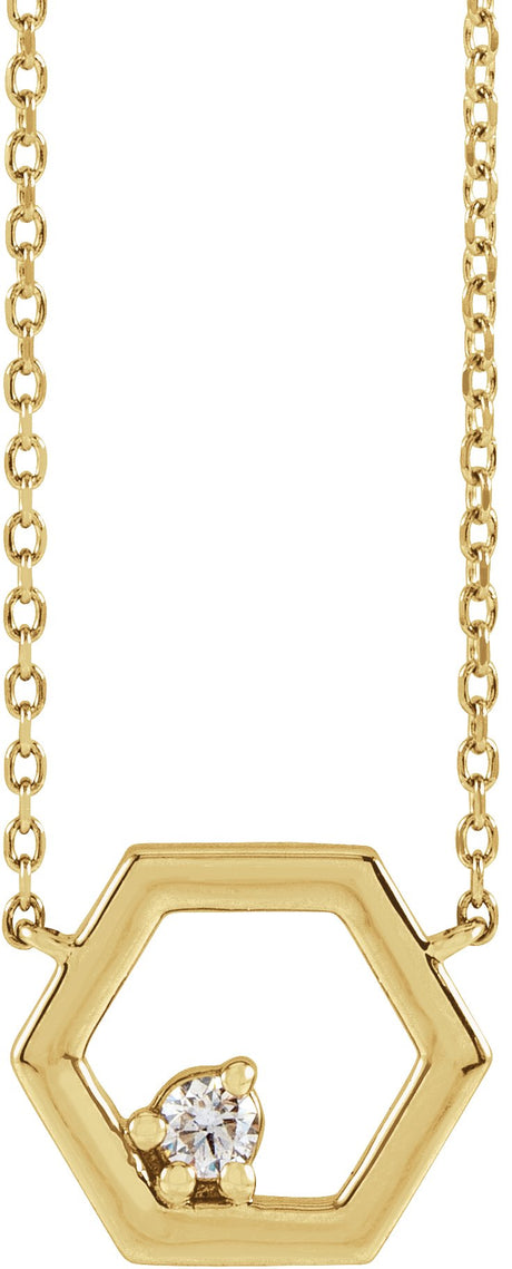14K Gold Round Natural Diamond Honeycomb Necklace – 0.06 CTW - Yellow Gold