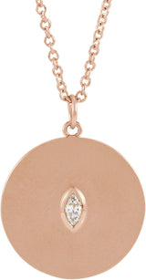 14K Gold Marquise Natural Diamond Accented Disc Necklace or Pendant - Rose Gold