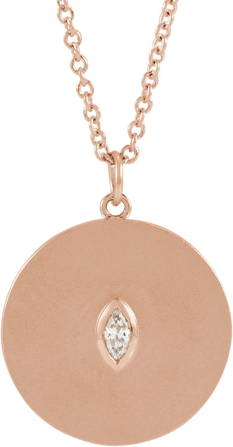 14K Gold Marquise Natural Diamond Accented Disc Necklace or Pendant - Rose Gold